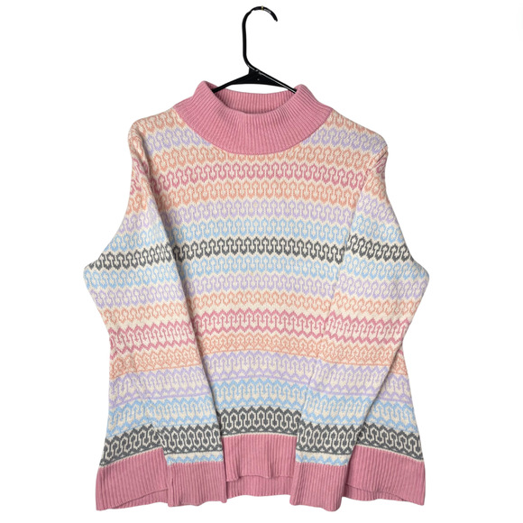 Pastel Mock Neck Knit Sweater Y2K Cottagecore Soft Girl Retro Cozy Pullover - Picture 2 of 11